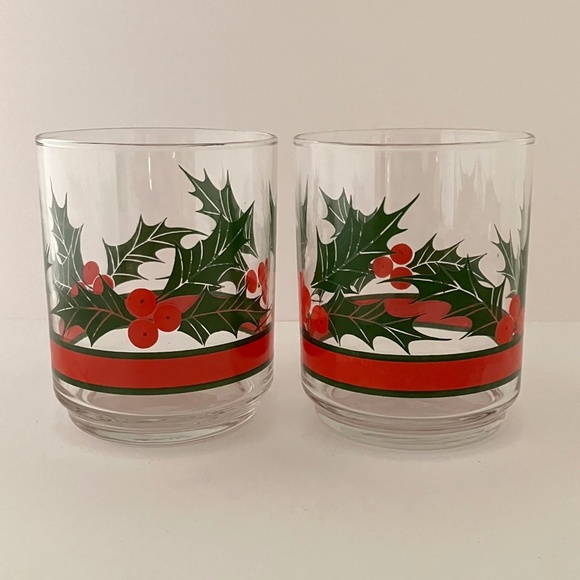 Qty 2 Holly & Berries by LIBBEY GLASS COMPANY 13 Oz Double Old Fashioned - Picture 6 of 6